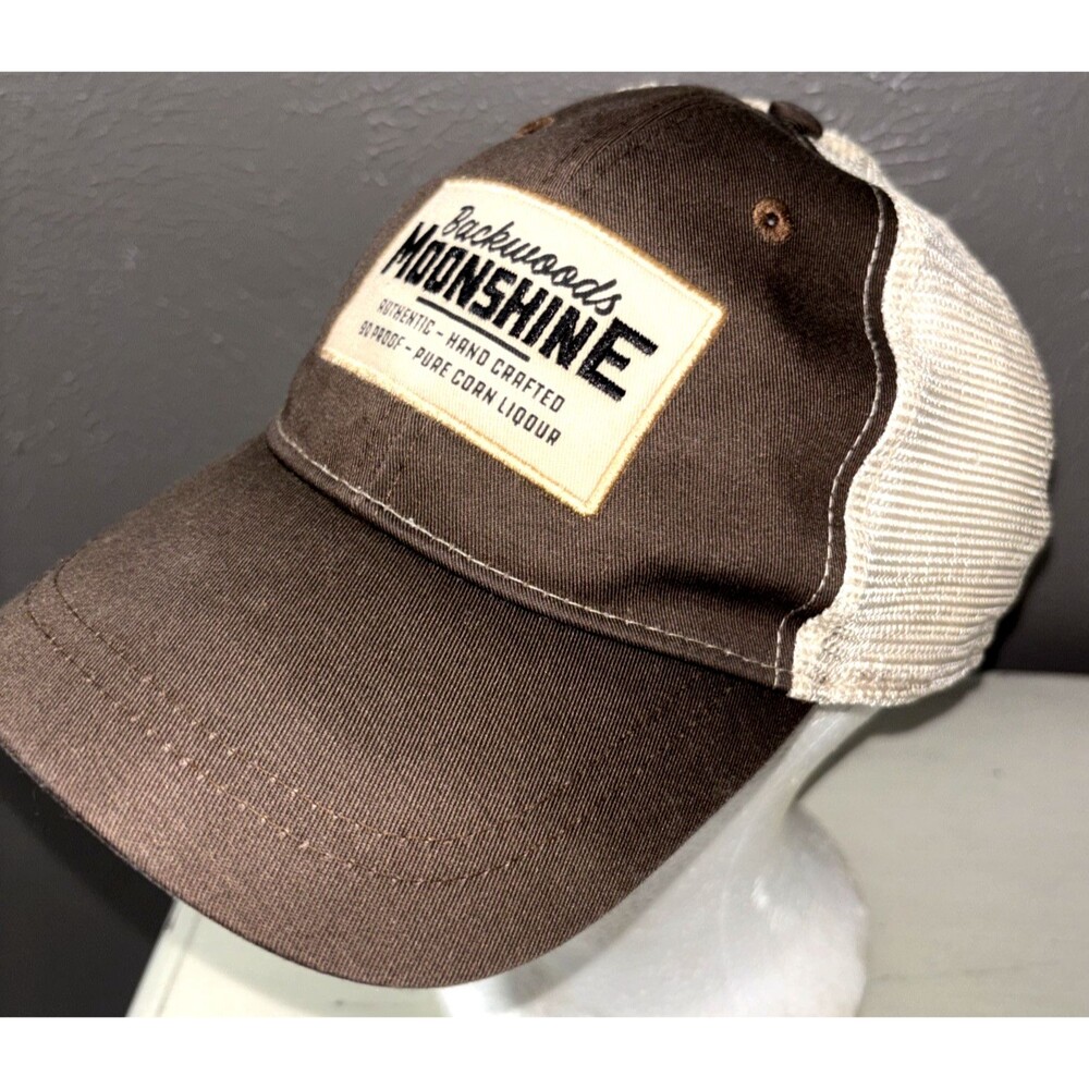 Backwoods Moonshine Pure Corn Liquor Brown Adjustable Mesh Back Trucker Hat Cap